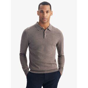 John Henric Brown Merino Polo Sweater Shirt Mens XL Neutral Fine Knit